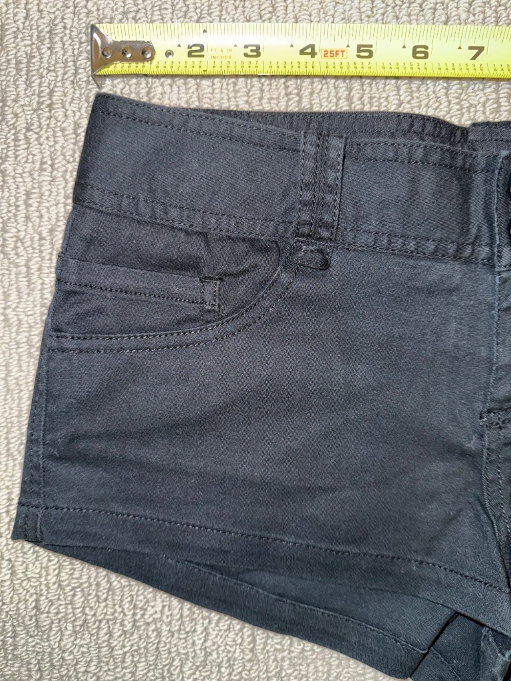 Twenty One Y2K Black Stretch Mini Shorts Size Small Cotton Blend Low Rise - Picture 5 of 16